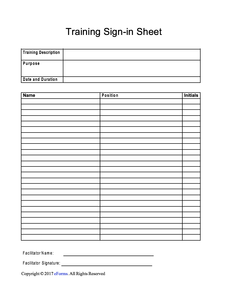 Free Training Sign-in Sheet Template - PDF  Word – eForms Pertaining To Free Sign Up Sheet Template Word