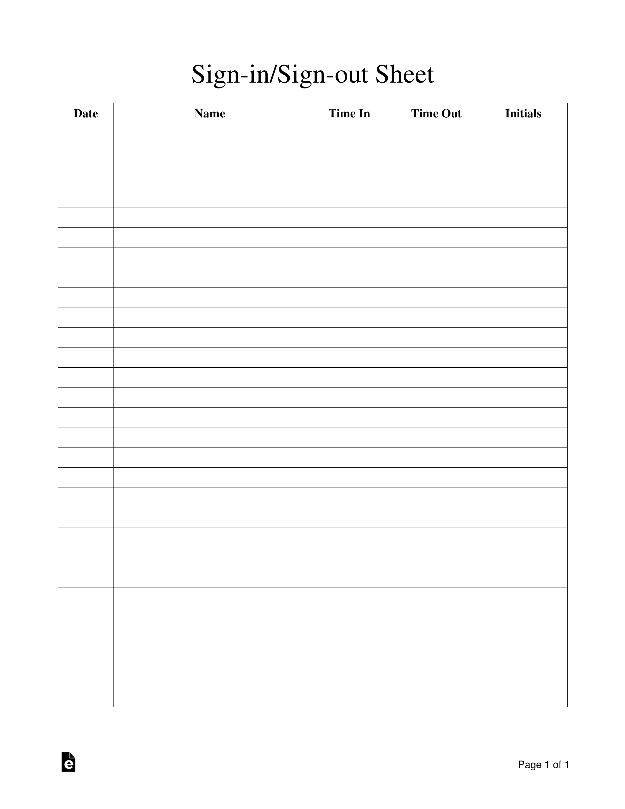 Sign In Sign Out Sheet Template Eforms