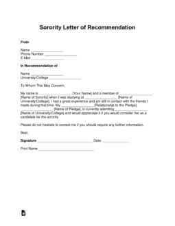 Sorority Recommendation Letter Template – with Samples