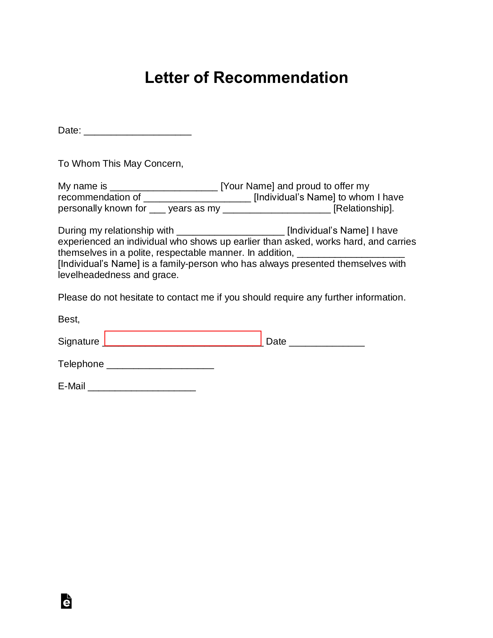 Template For Recommendation Letter Database