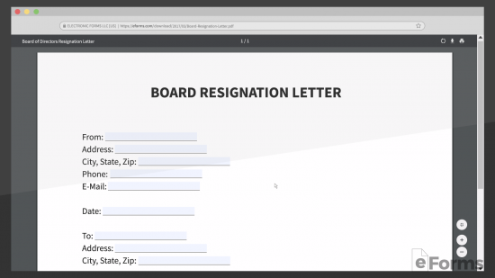 browser showing eforms board resignation fillable letter 