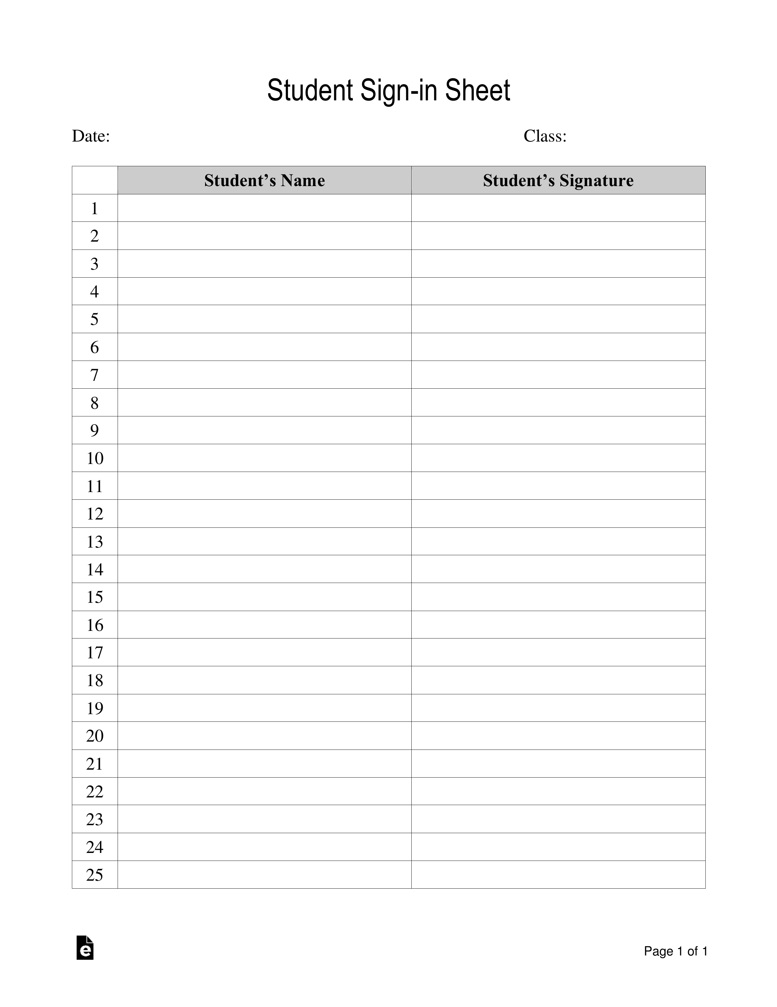 Student Sign-in Sheet Template