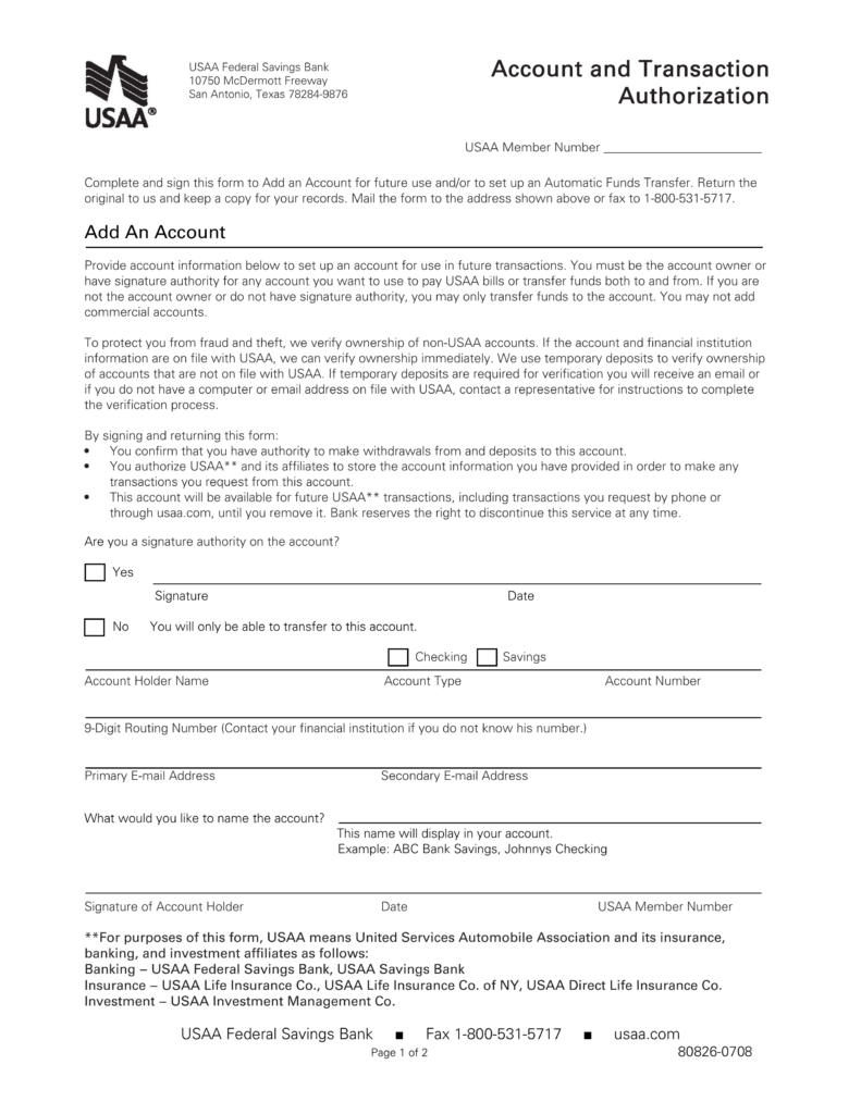 Free USAA Direct Deposit Authorization Form PDF eForms