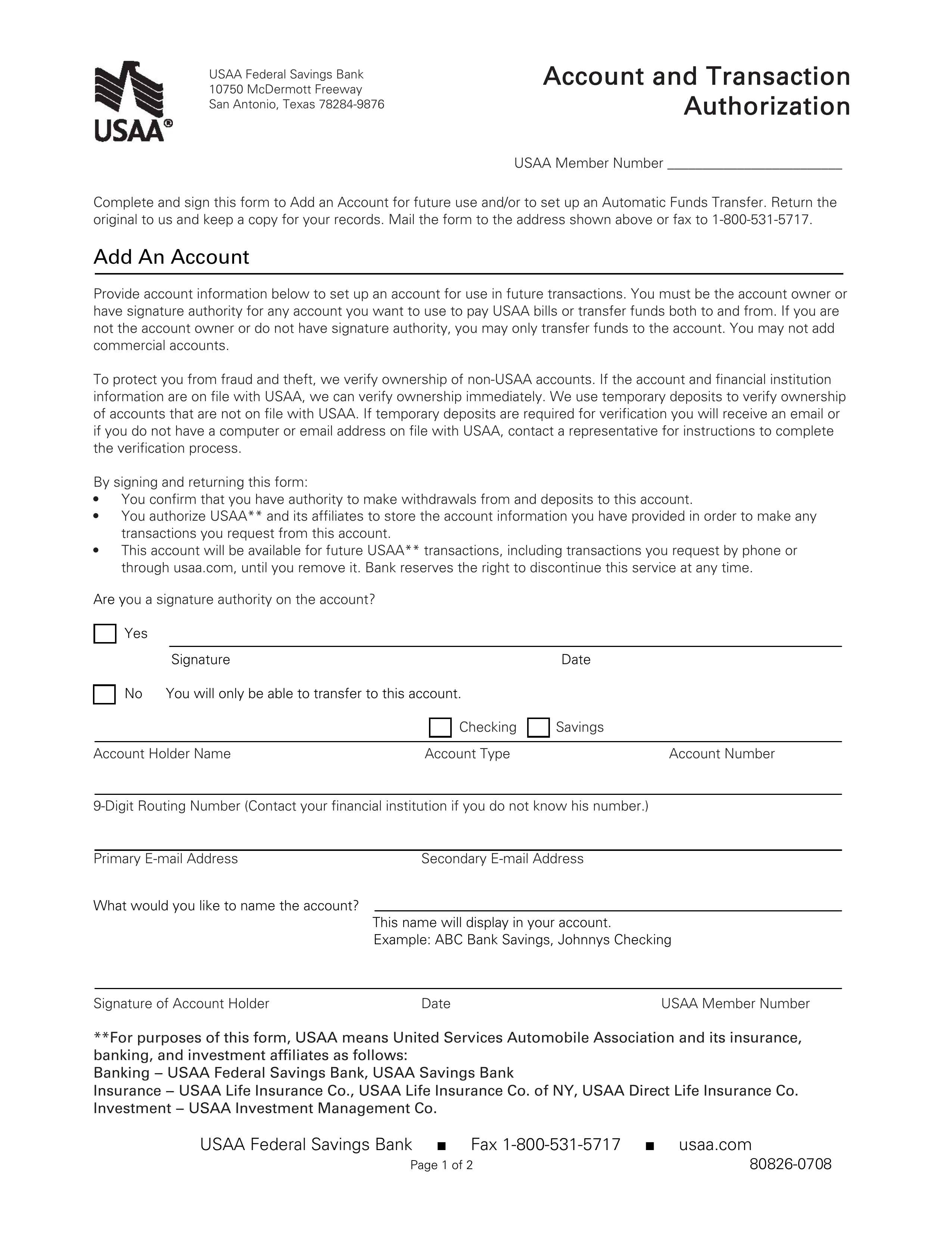 USAA Direct Deposit Authorization Form