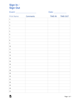 Sign in / Sign up Sheet Templates