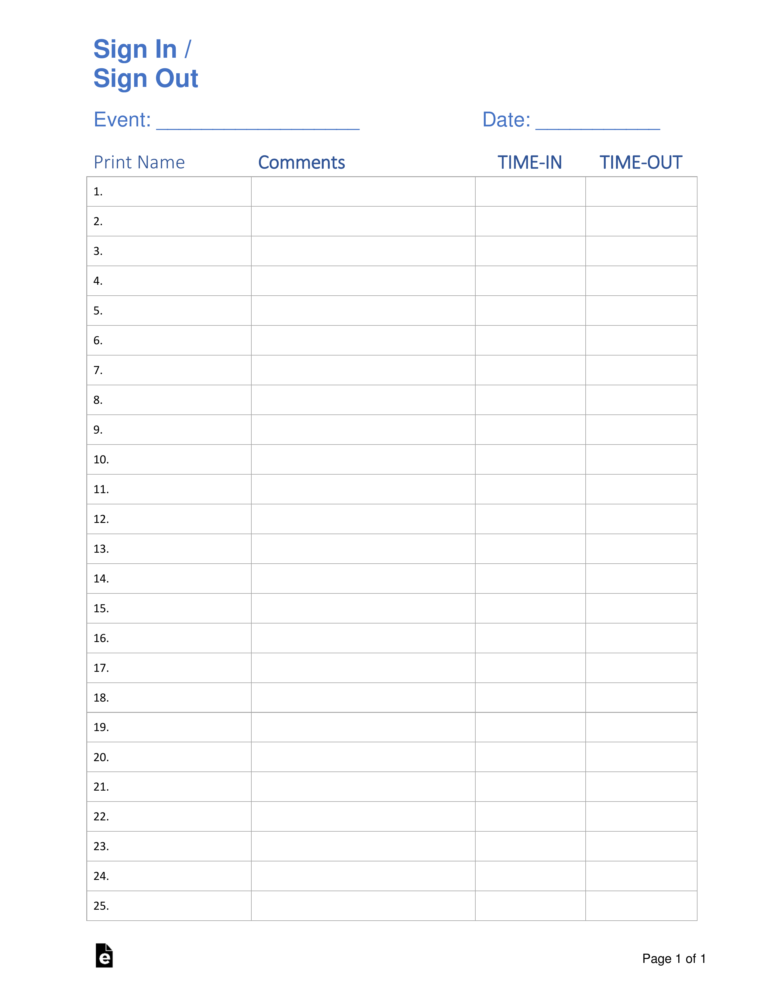 Training Sign In Sheet Template Excel