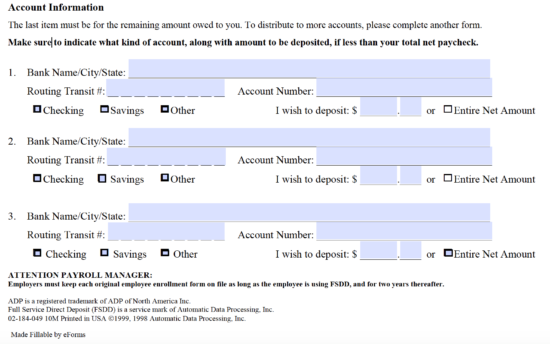 Free Adp Direct Deposit Authorization Form Pdf Eforms