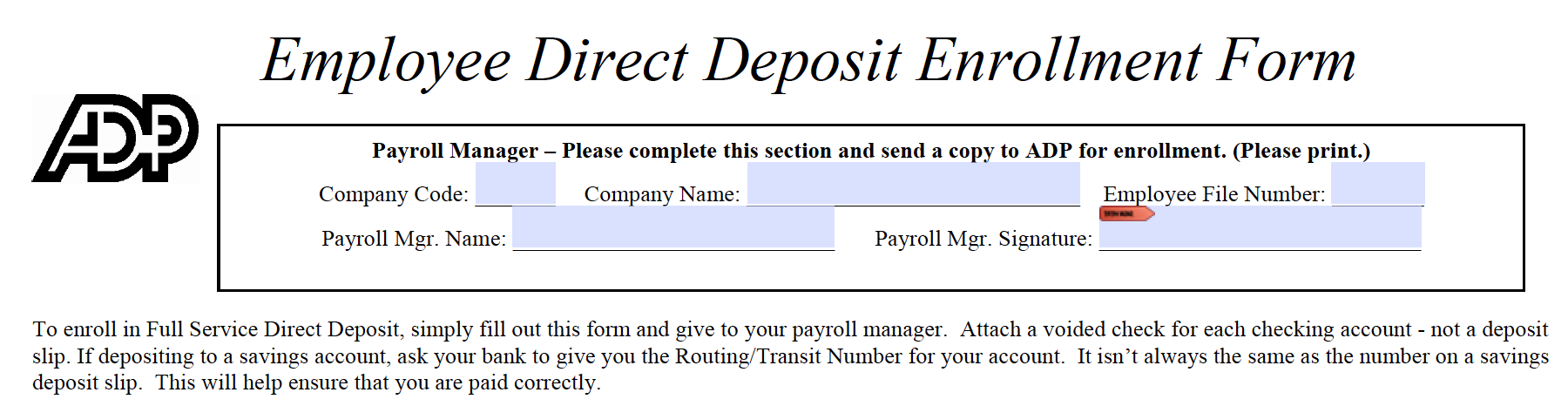 Free Adp Direct Deposit Authorization Form Pdf Eforms 8352