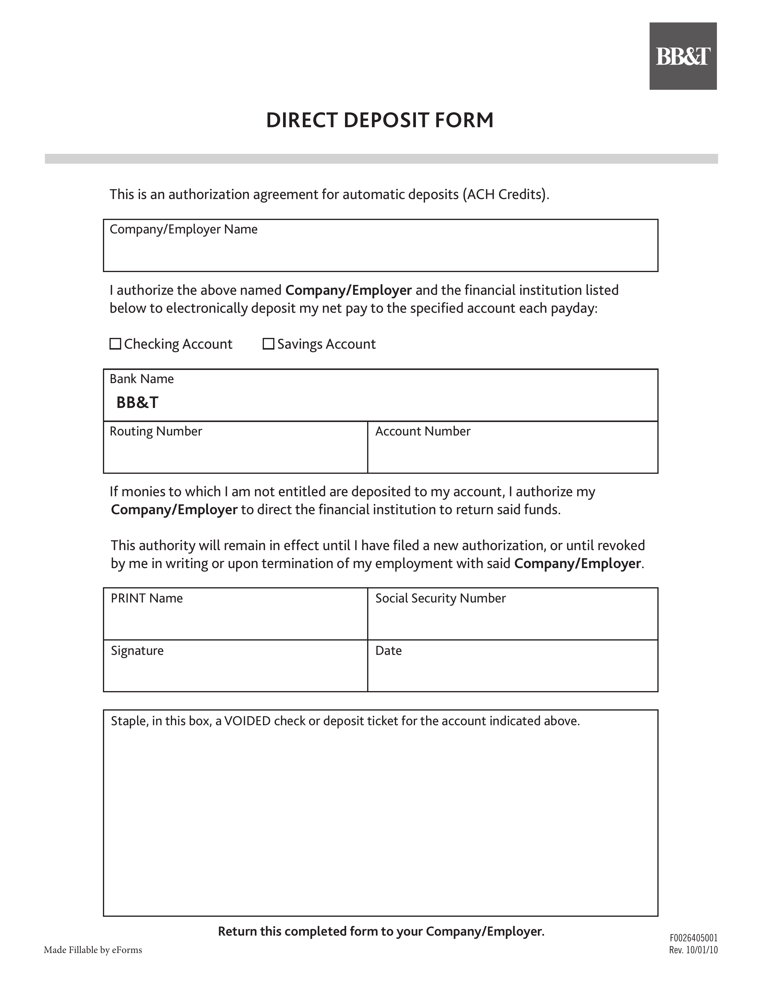 Direct Deposit Authorization Template from eforms.com