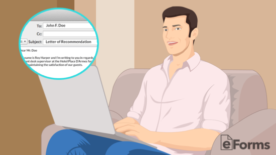 person emailing former boss to request letter of recommendation