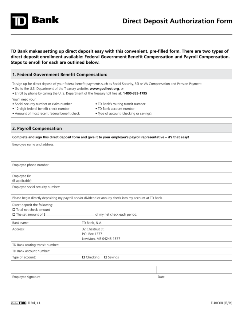 free td bank direct deposit authorization form - pdf | eforms – free