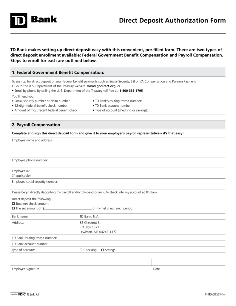 td bank direct deposit form pdf