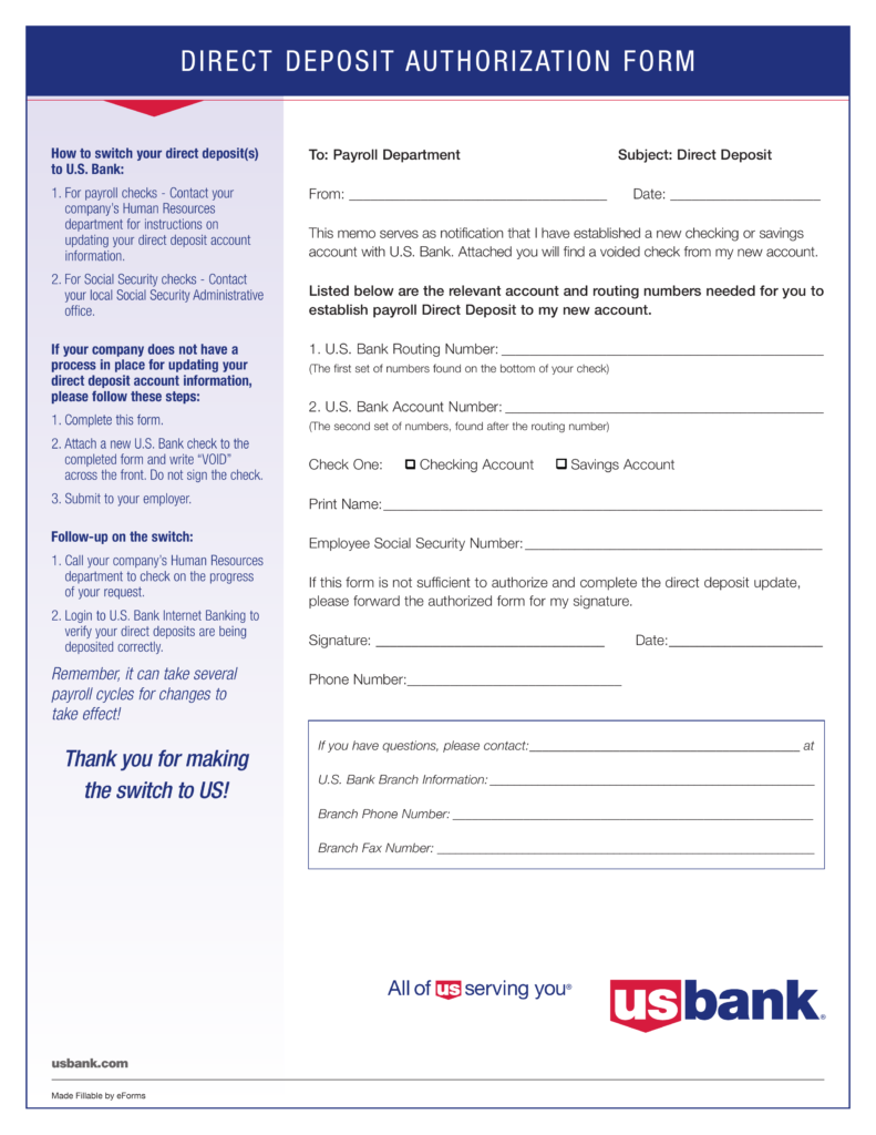 Us Bank Direct Deposit Form What Makes Us Bank Direct 