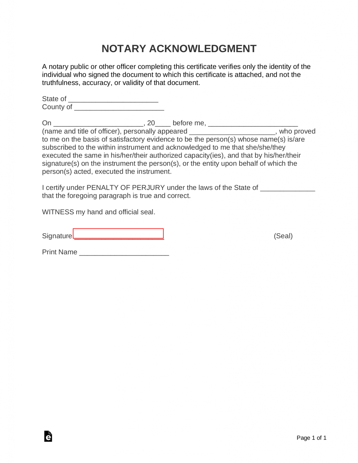 Free Notary Acknowledgment Forms PDF Word EForms