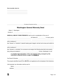 Washington General Warranty Deed Form