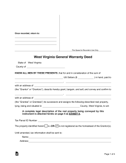 West Virginia General Warranty Deed Form