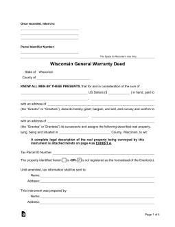 Wisconsin General Warranty Deed Form
