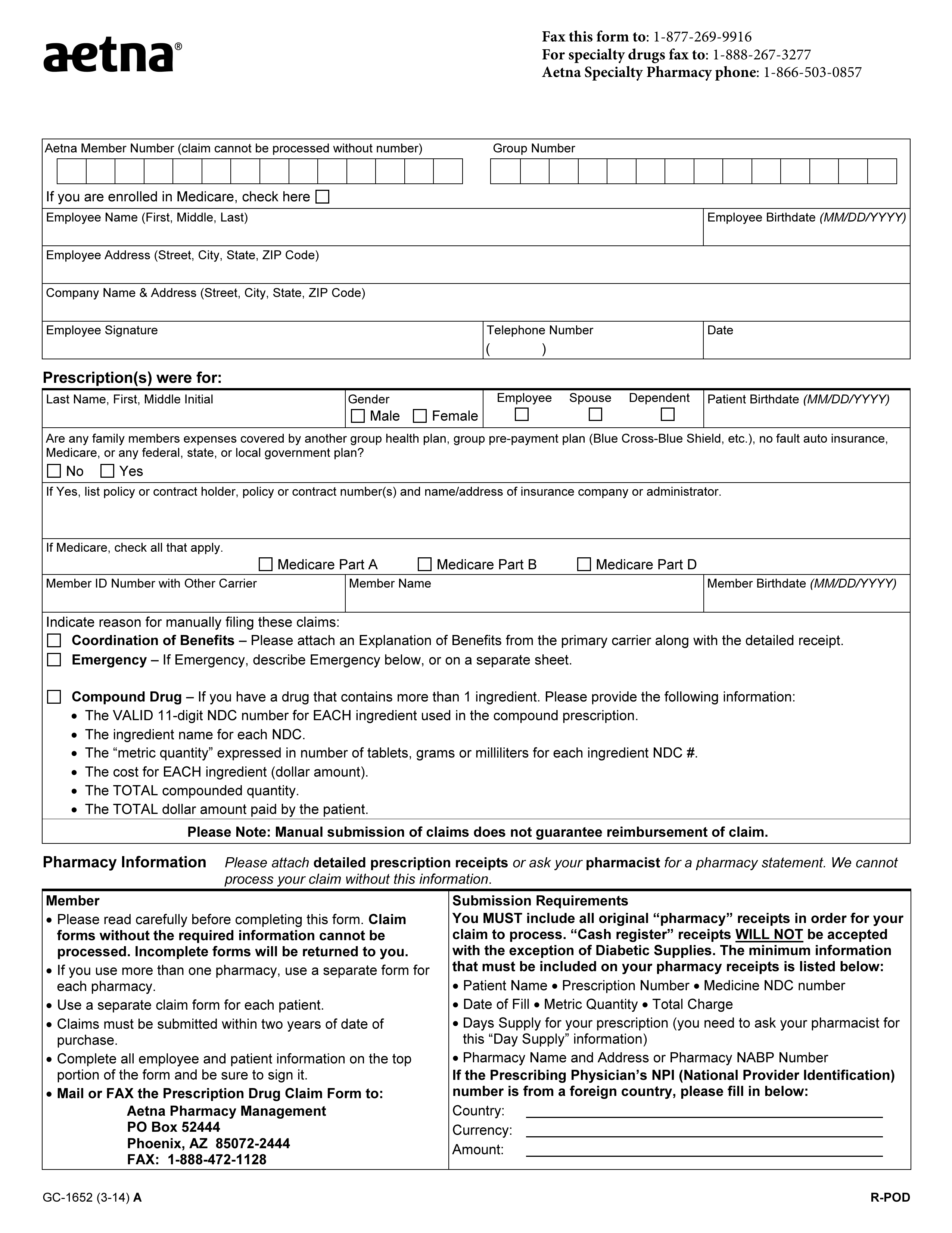 Free Aetna Prior Rx Authorization Form Pdf Eforms 3881