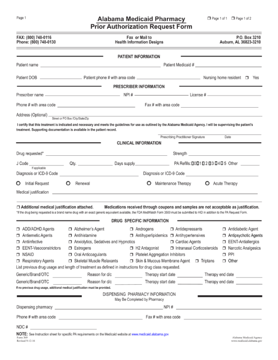 Free Alabama Medicaid Prior Rx Authorization Form PDF EForms 