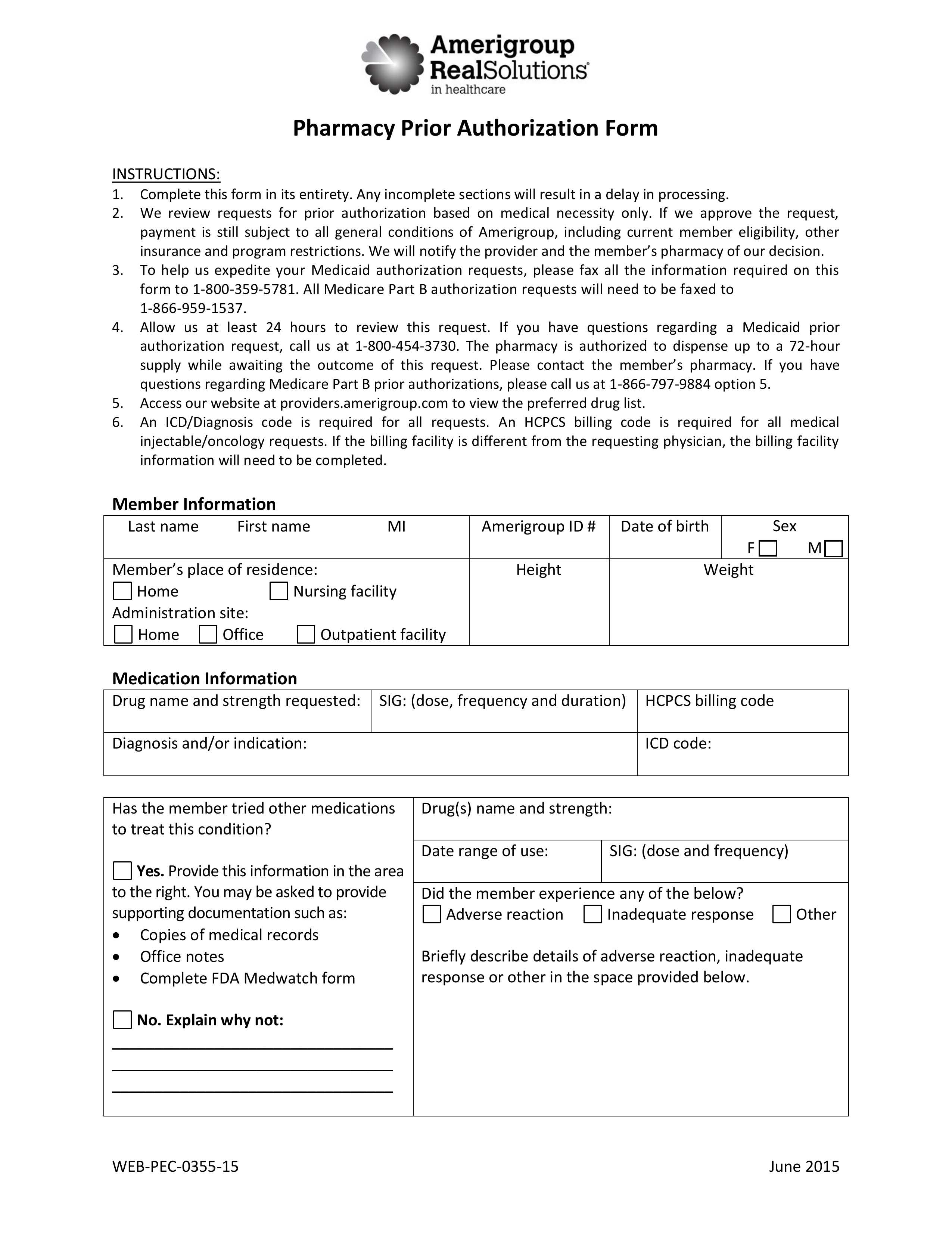 Amerigroup Prior (Rx) Authorization Form