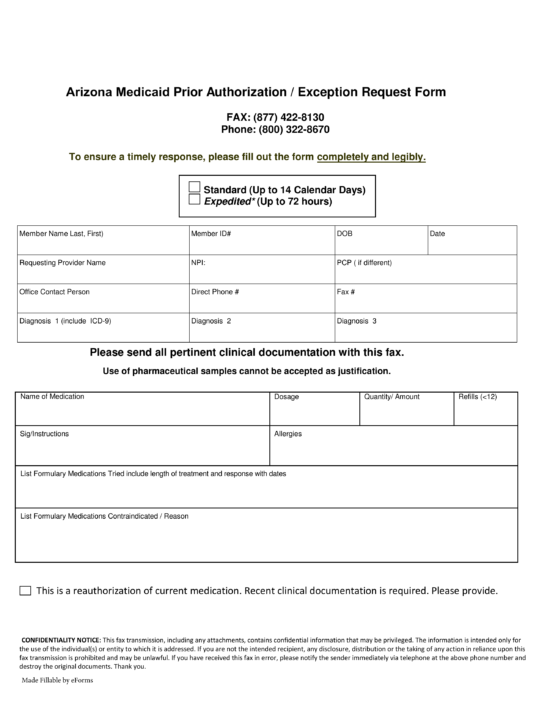Free Arizona Medicaid Prior (Rx) Authorization Form - PDF ...