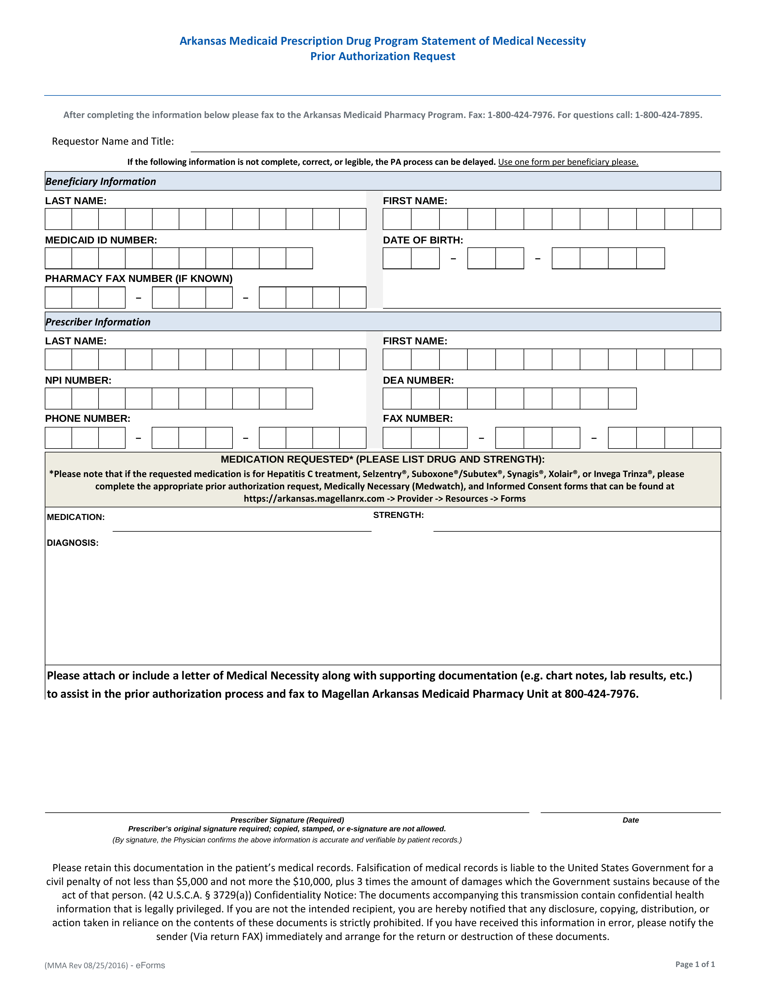 Arkansas Medicaid Prior (Rx) Authorization Form