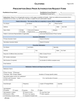 California Medicaid Prior (Rx) Authorization Form