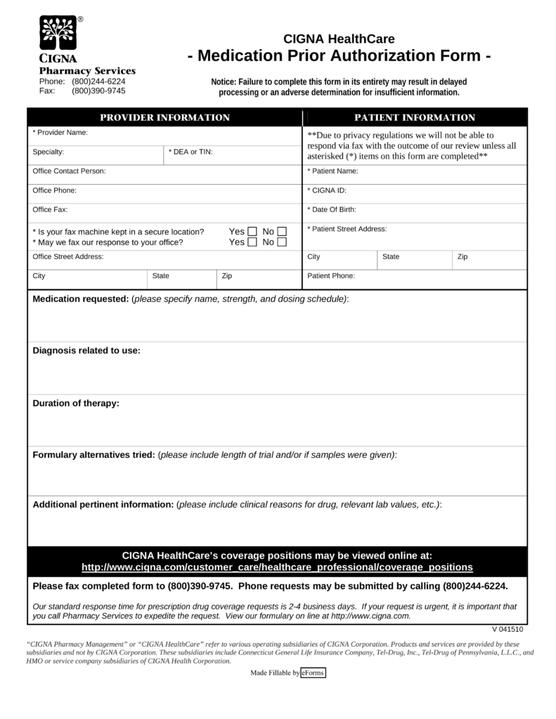 cigna catamaran prior authorization form