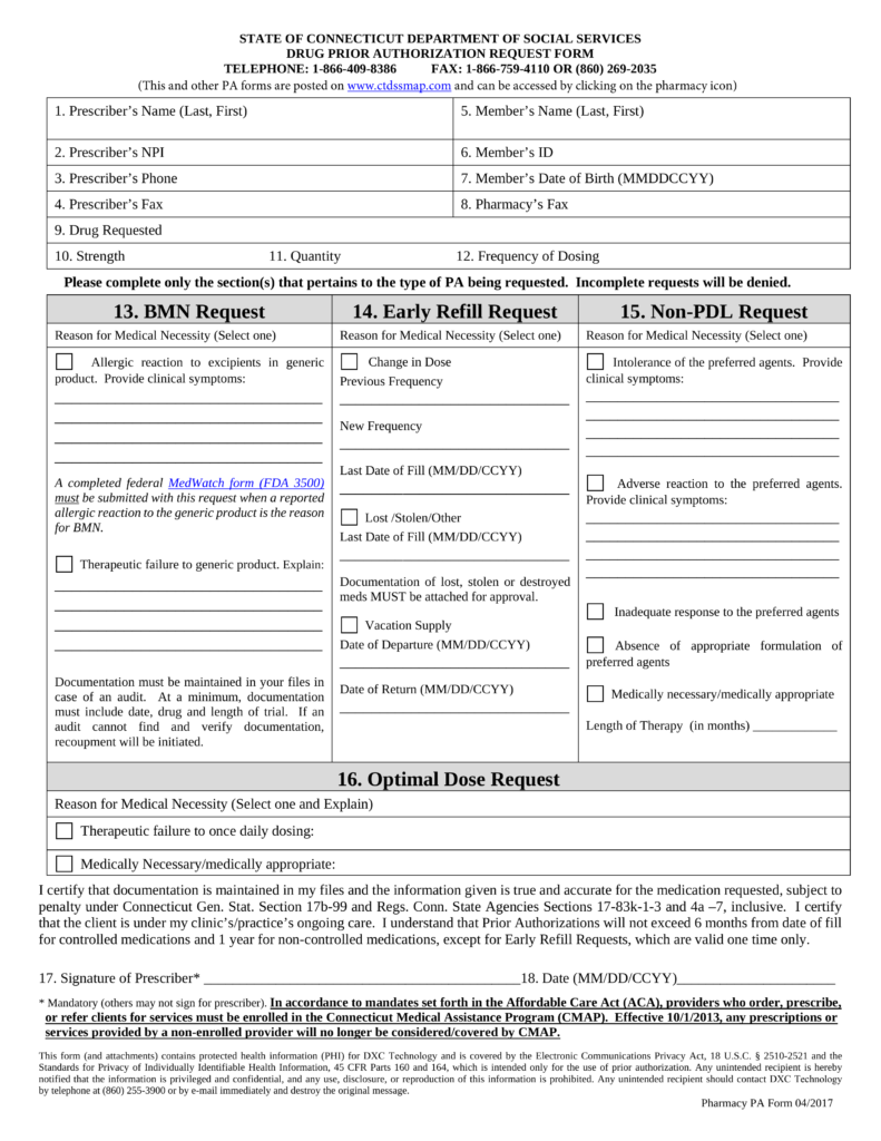 Free Connecticut Medicaid Prior Rx Authorization Form Pdf Eforms