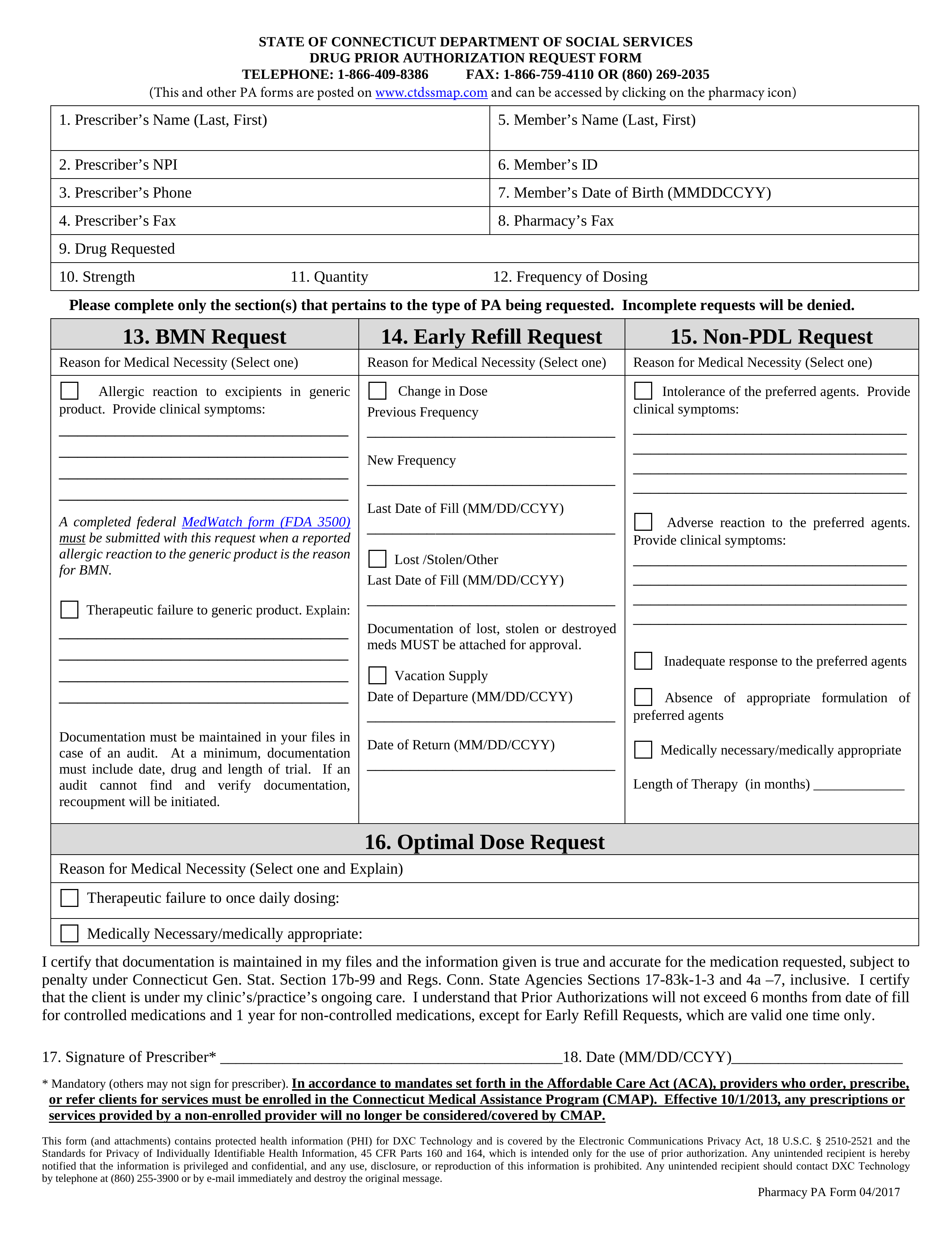 Connecticut Medicaid Prior (Rx) Authorization Form
