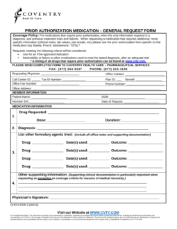 Coventry Health Care Prior (Rx) Authorization Form