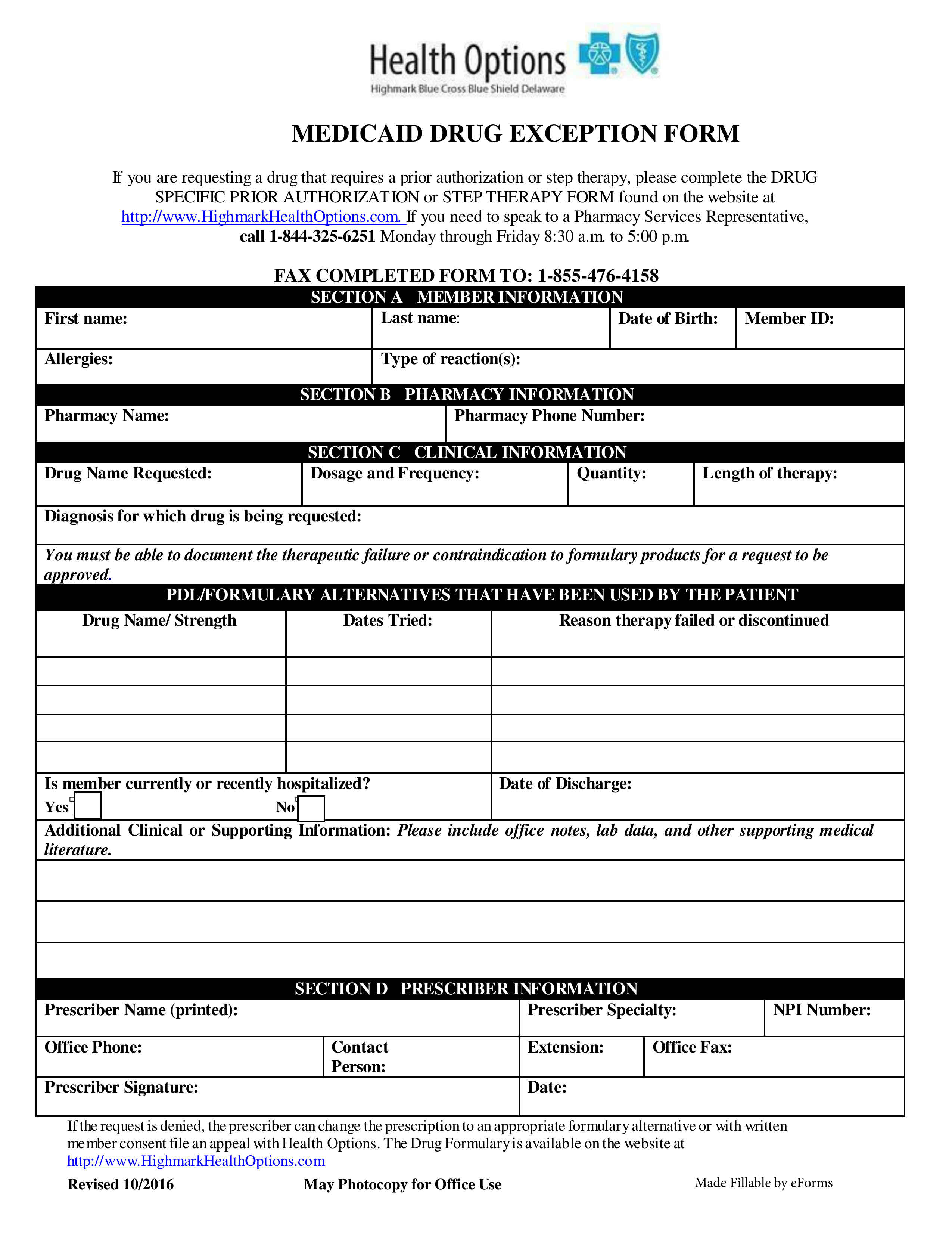 Delaware Medicaid Prior (Rx) Authorization Form