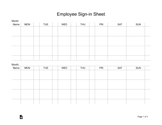 Free Two-Week Employee Sign-in Sheet Template - PDF | Word – eForms