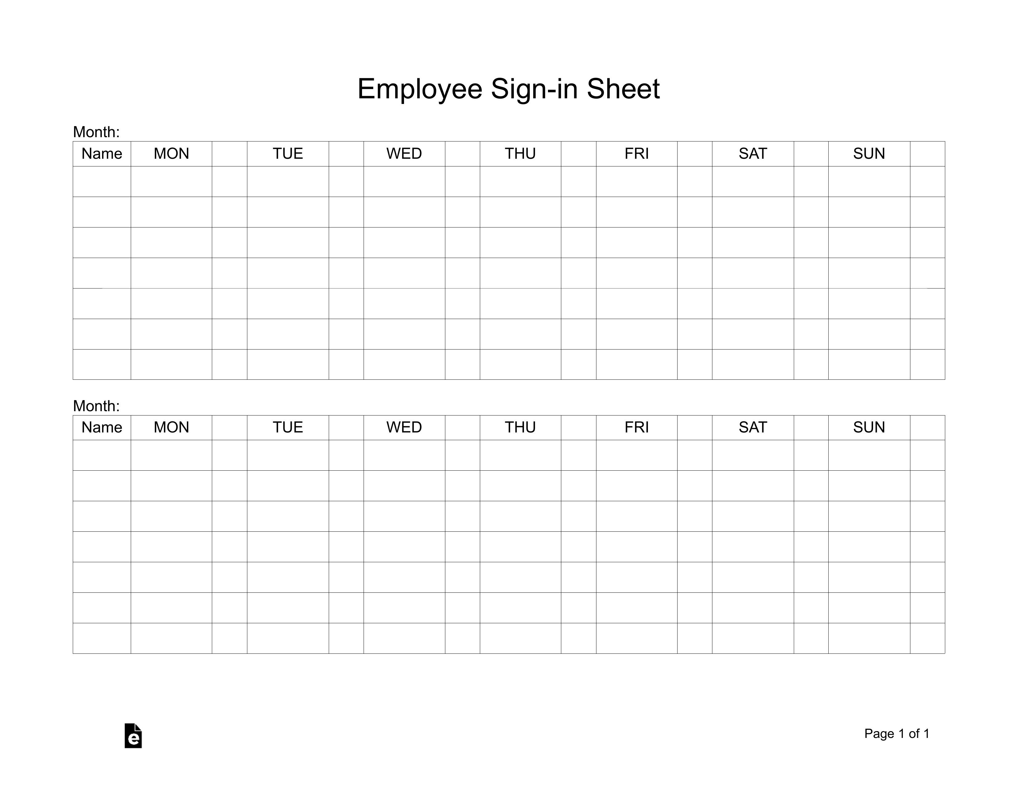 Two-Week Employee Sign-in Sheet Template
