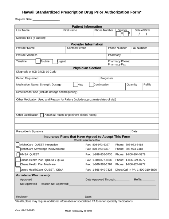 Free Hawaii Medicaid Prior (Rx) Authorization Form - PDF – eForms