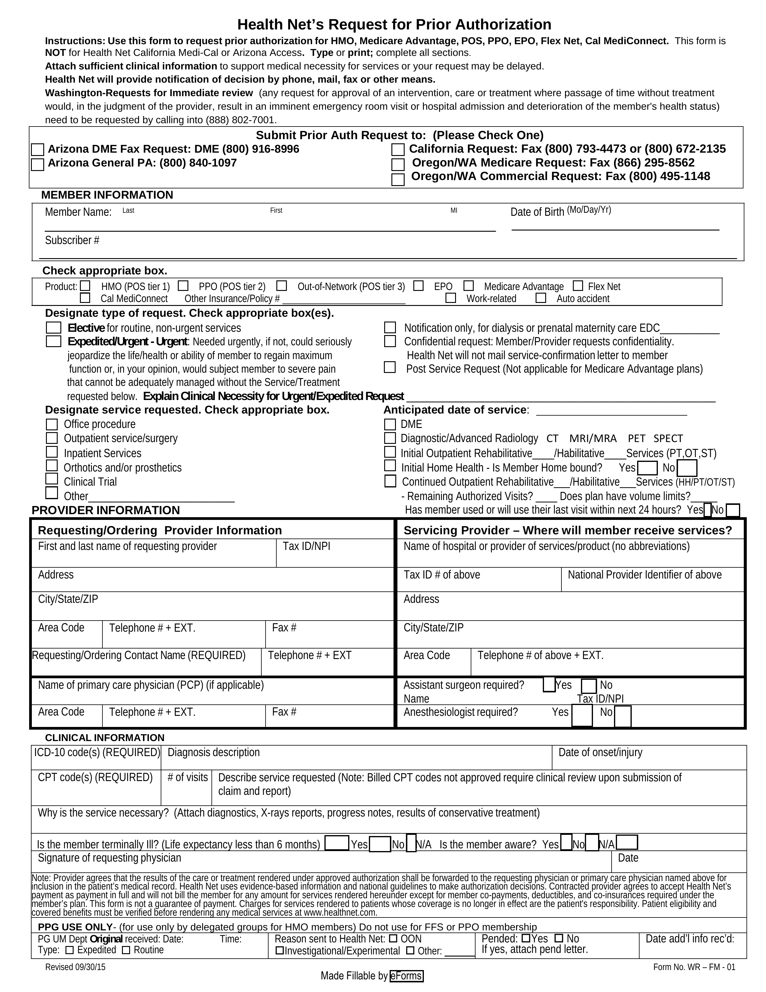 Health Net Prior (Rx) Authorization Form