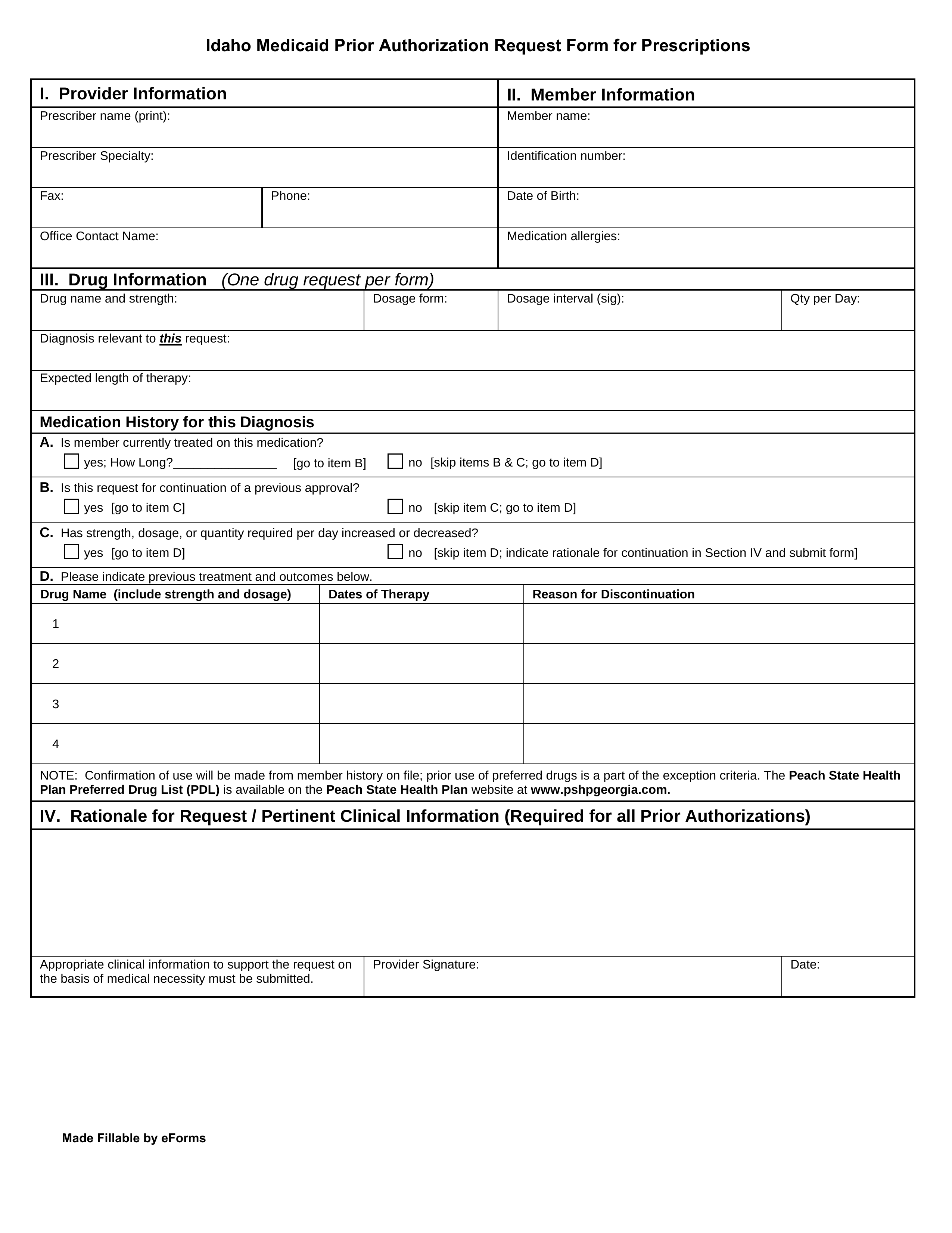 Idaho Medicaid Prior (Rx) Authorization Form