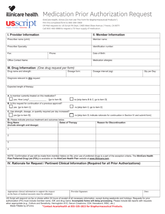 Free Illinicare Health Prior (Rx) Authorization Form - PDF – eForms