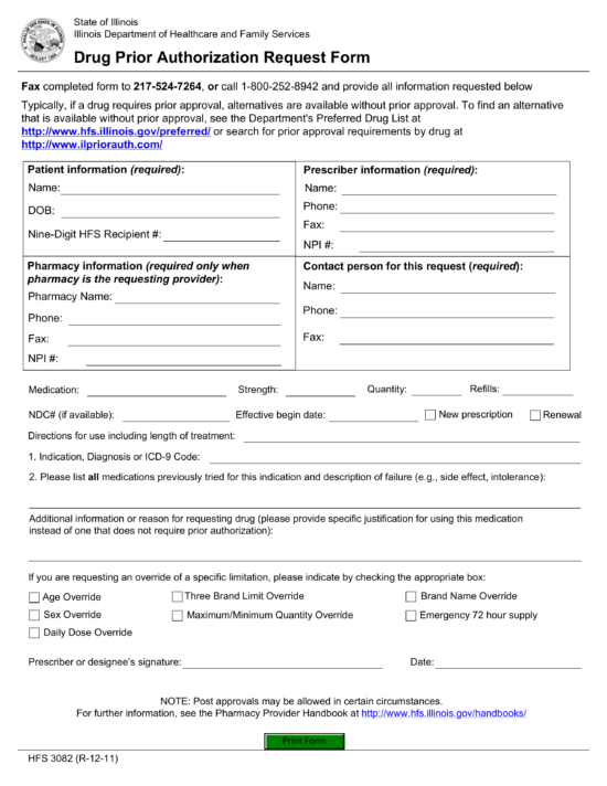 Free Illinois Medicaid Prior (Rx) Authorization Form PDF eForms