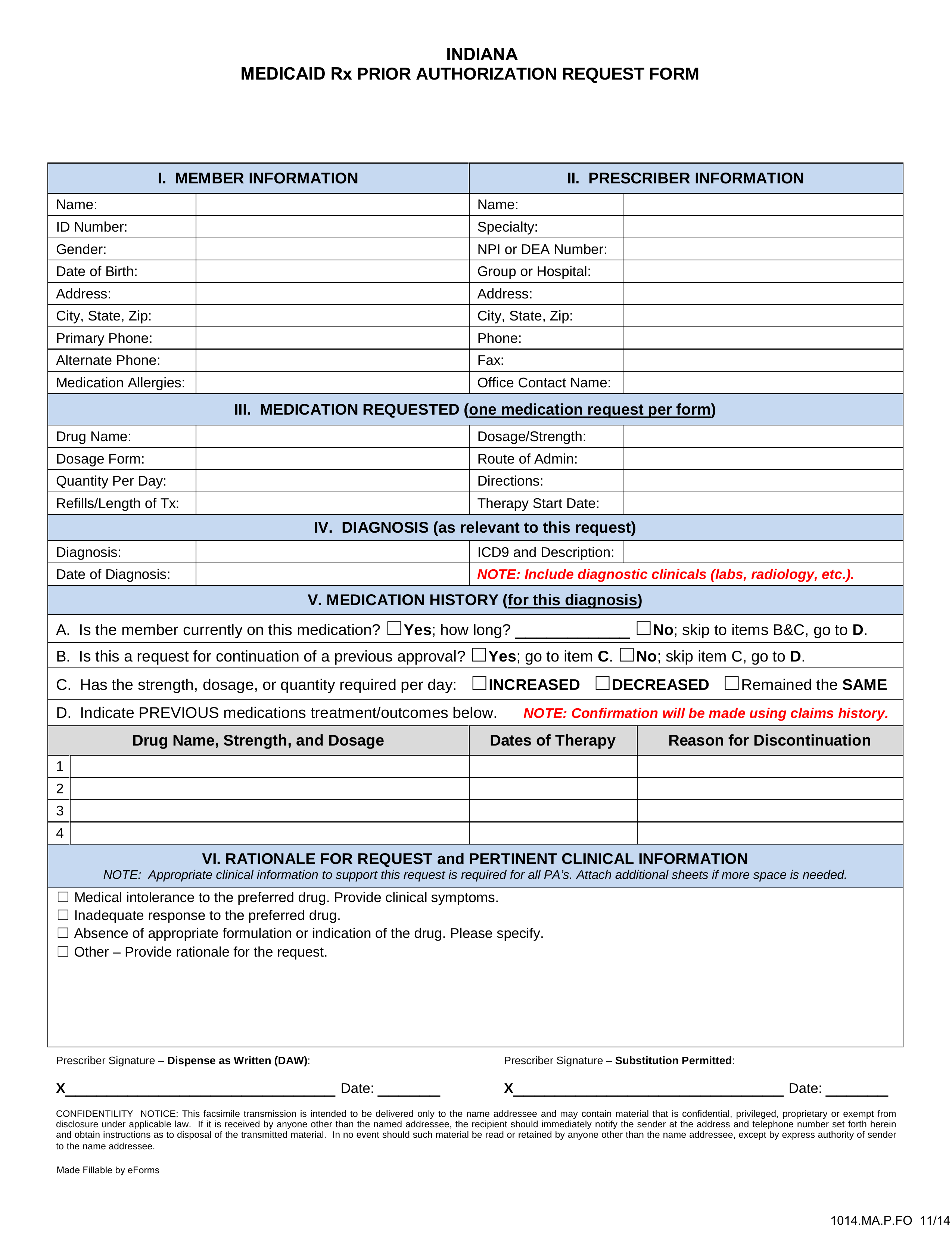 Indiana Medicaid Prior (Rx) Authorization Form
