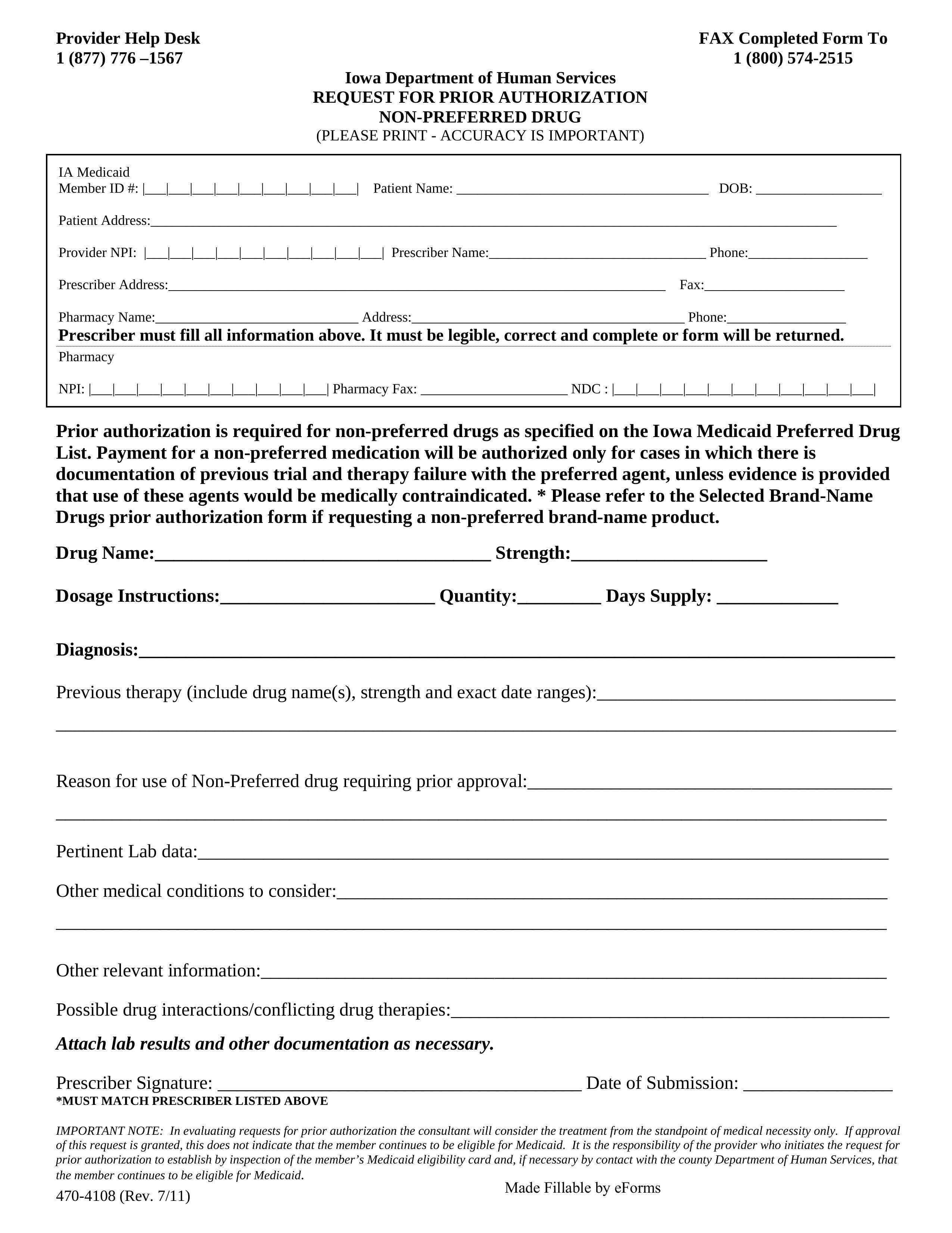 Iowa Medicaid Prior (Rx) Authorization Form
