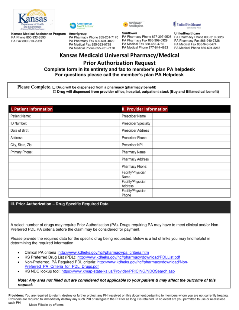 Free Kansas Medicaid Prior (Rx) Authorization Form - PDF ...