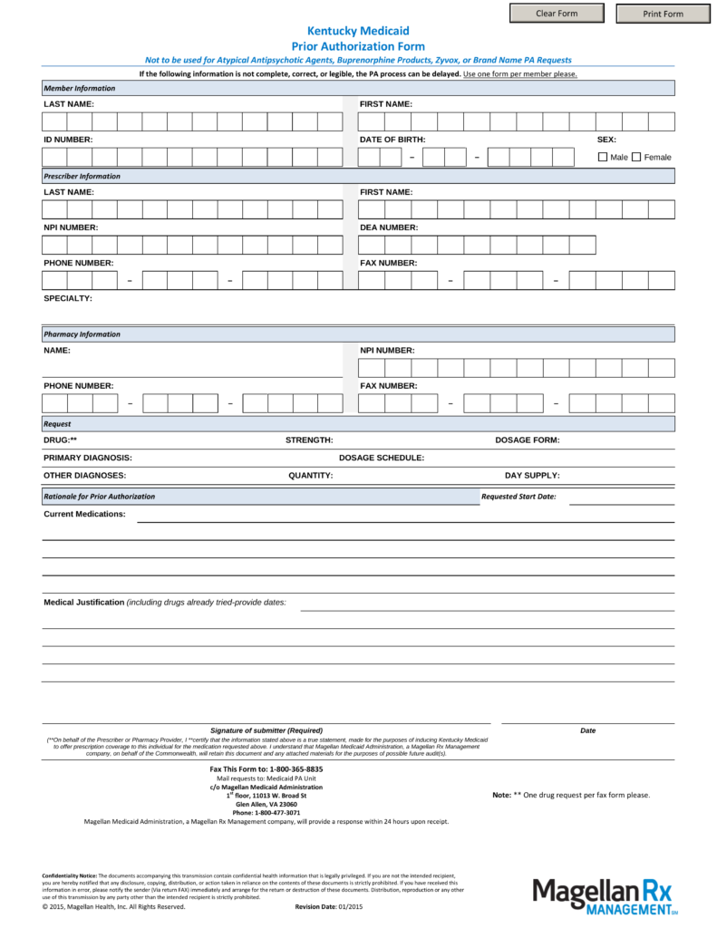 Free Kentucky Medicaid Prior Rx Authorization Form Pdf Eforms 2193