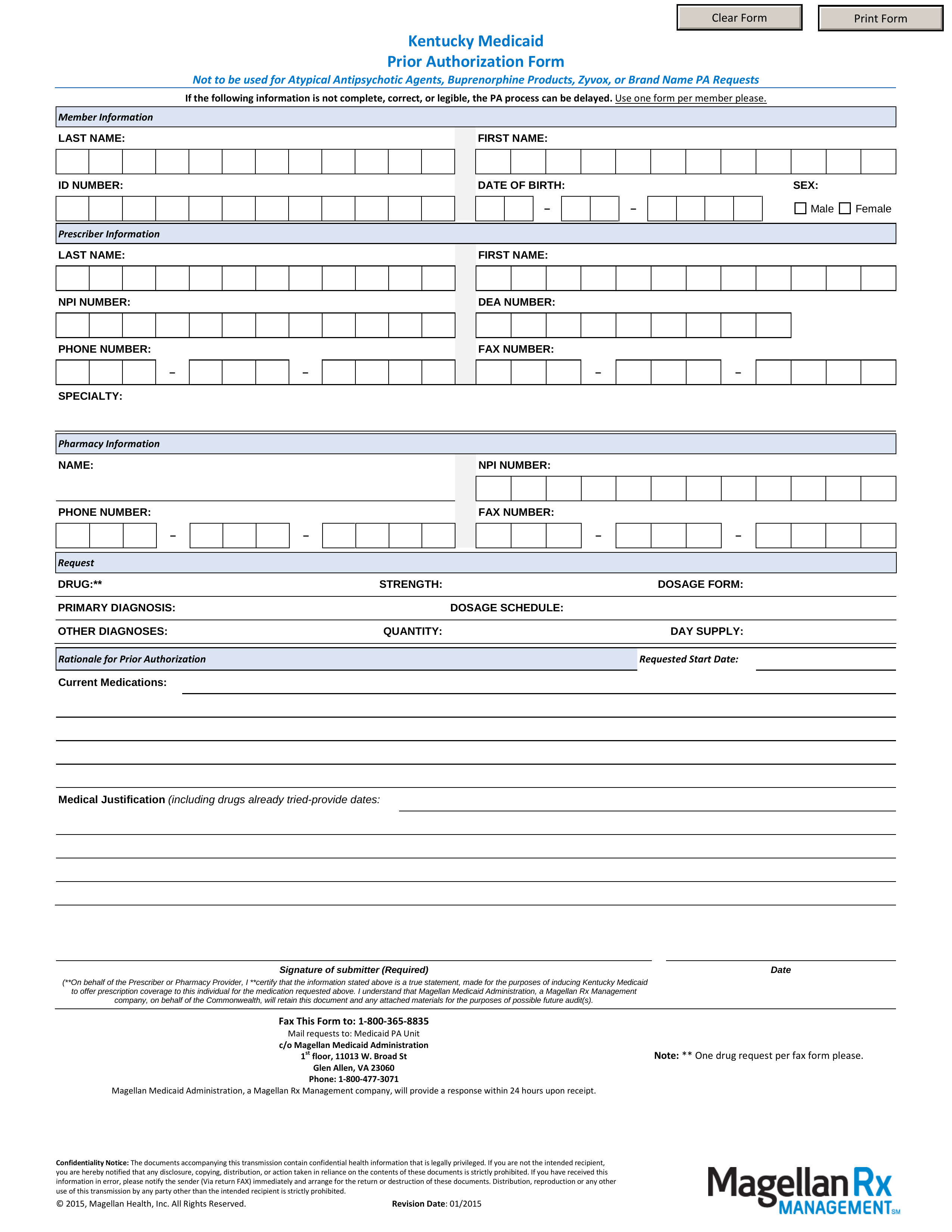 Kentucky Medicaid Prior (Rx) Authorization Form