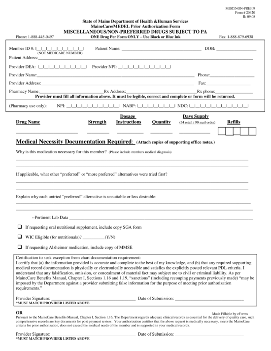 Free Maine Medicaid Prior Rx Authorization Form Pdf Eforms My Xxx Hot Girl 4732