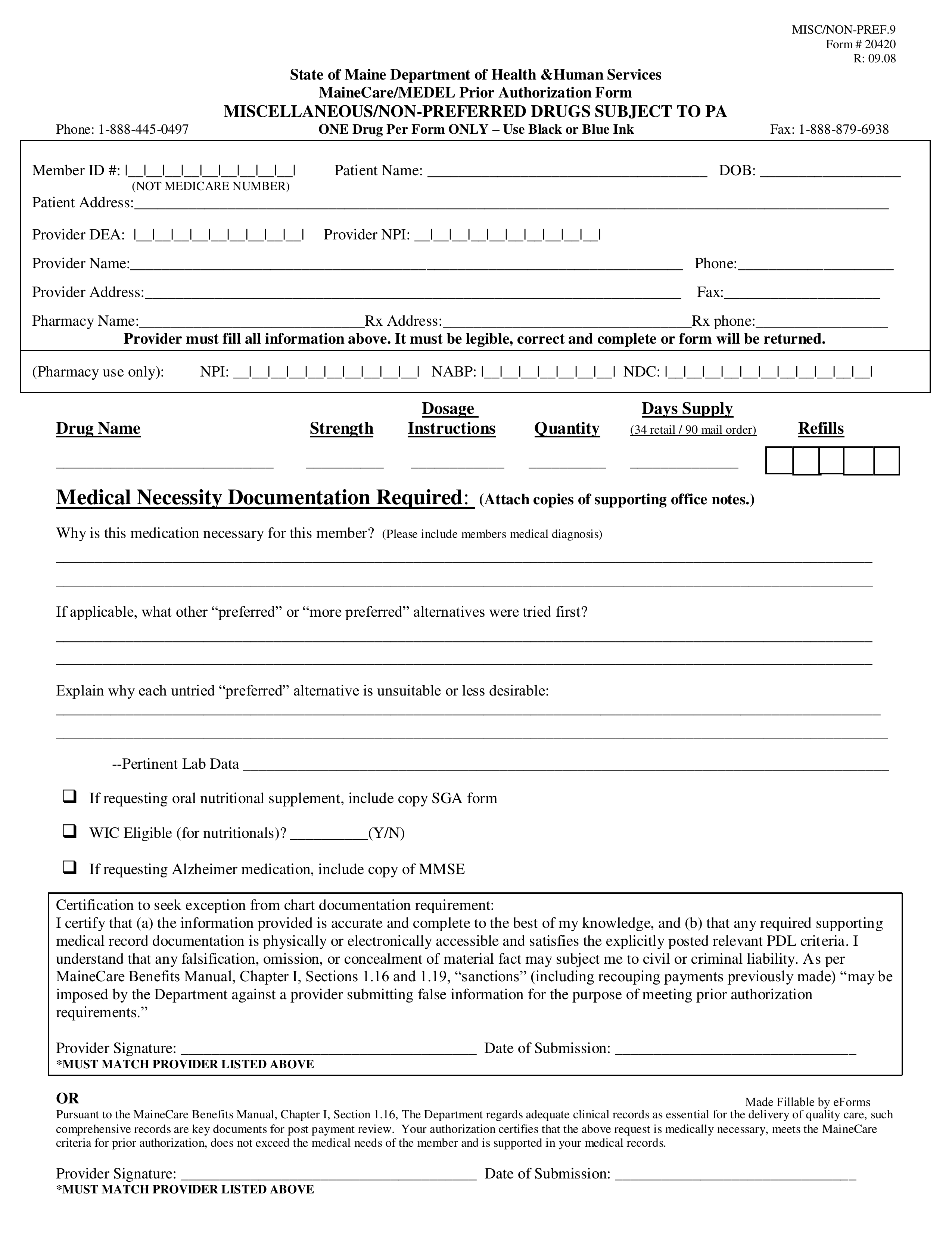 Maine Medicaid Prior (Rx) Authorization Form