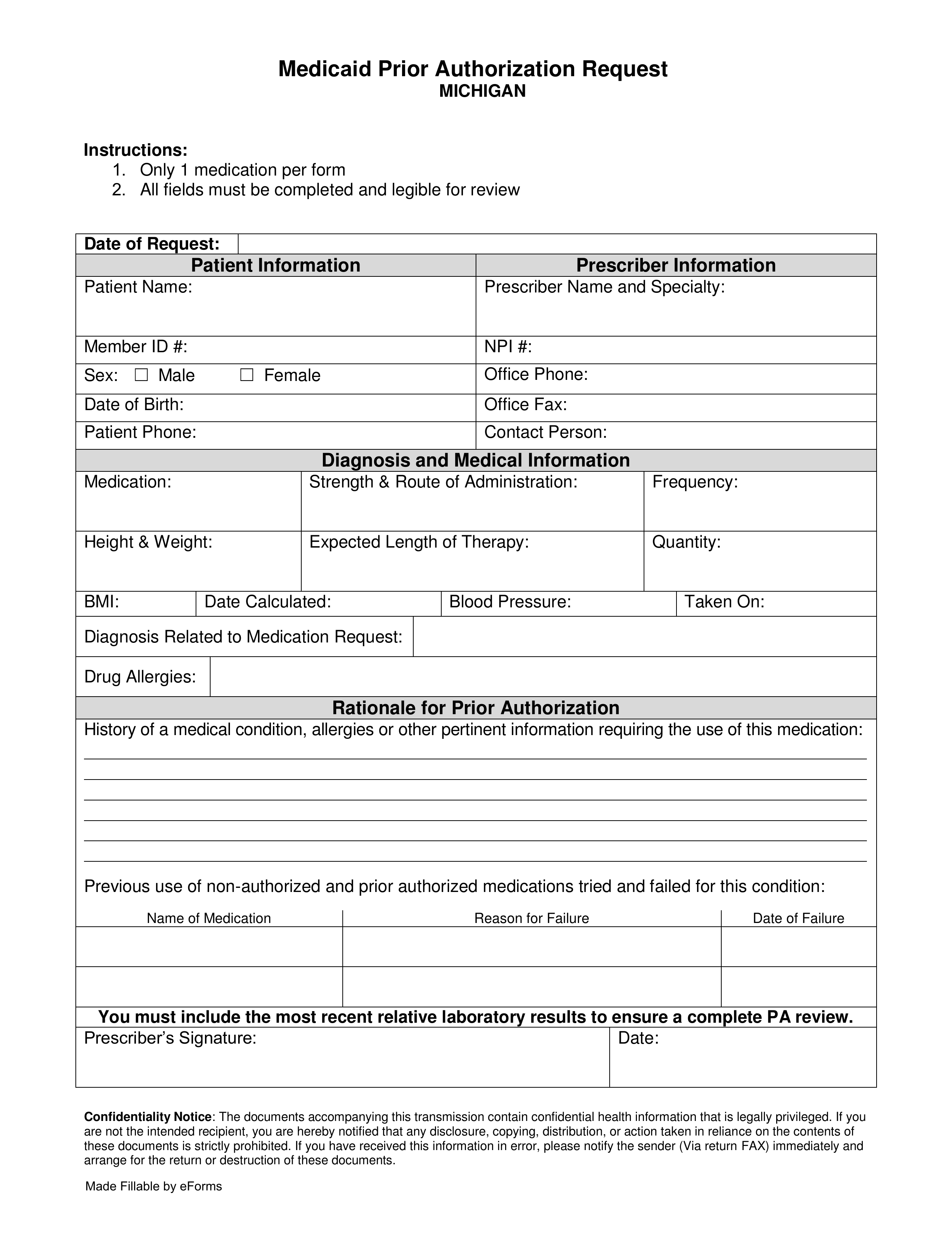 Michigan Medicaid Prior (Rx) Authorization Form