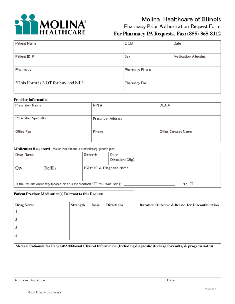 Free Molina Healthcare Prior (Rx) Authorization Form - PDF | eForms