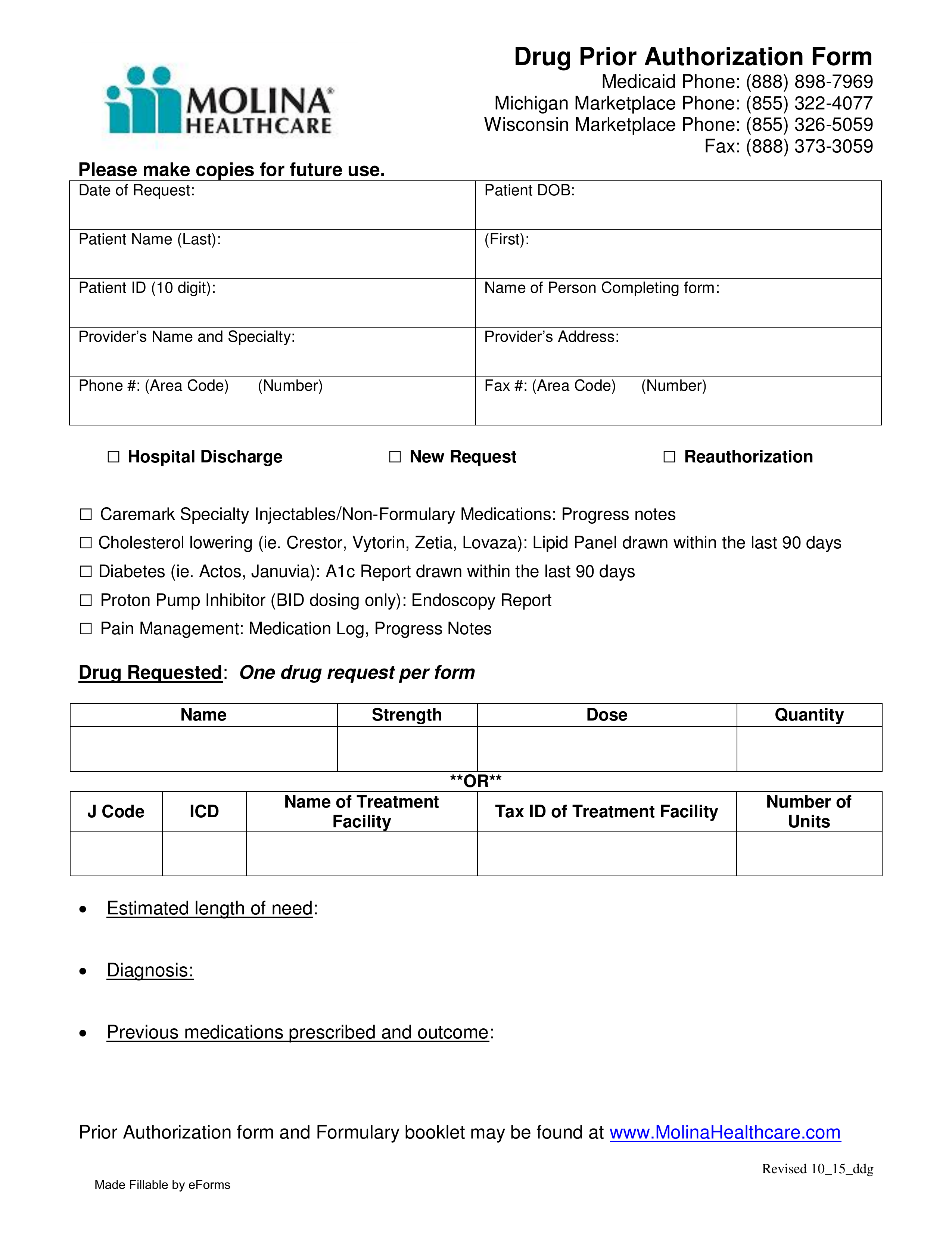Free Molina Healthcare Prior (Rx) Authorization Form - PDF | eForms - Free Fillable Forms