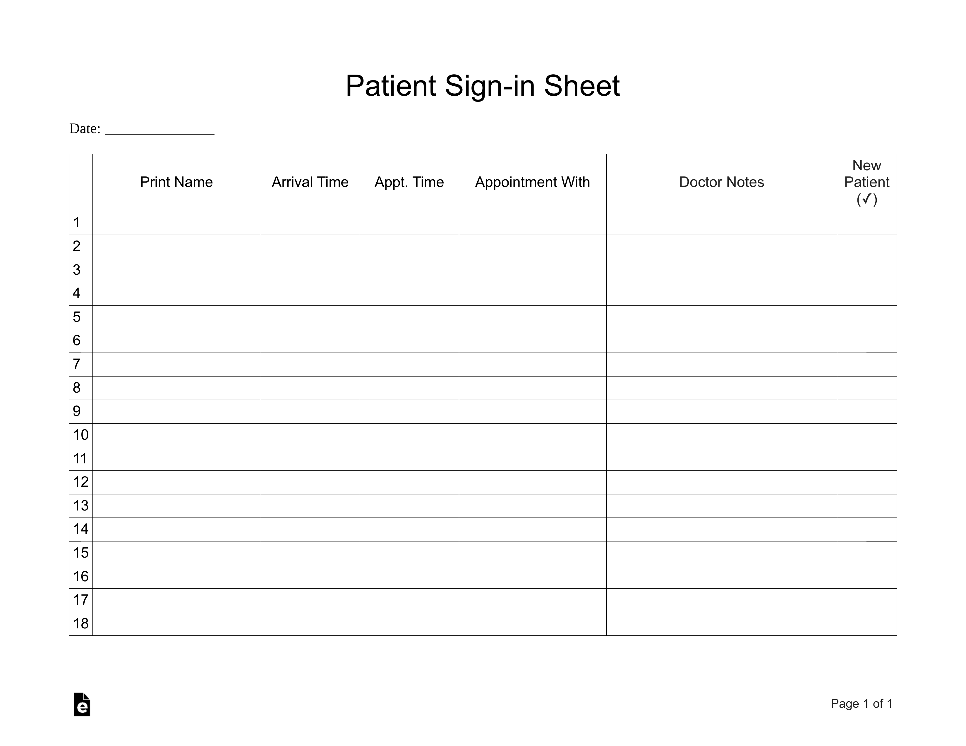 Free Patient Sign in Sheet Extended Template PDF Word EForms